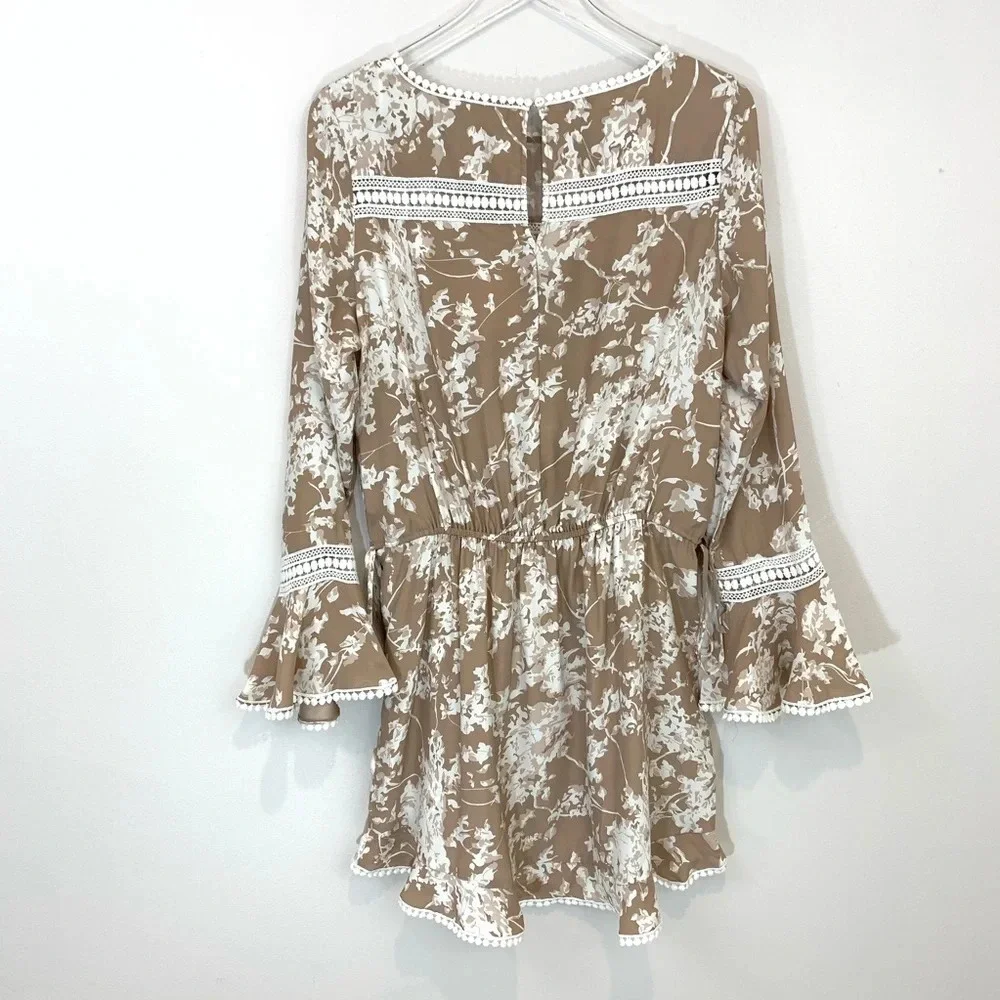 Accuracy A La Plage 100% Silk Floral Tan Dress Large NWT - Picture 2 of 9